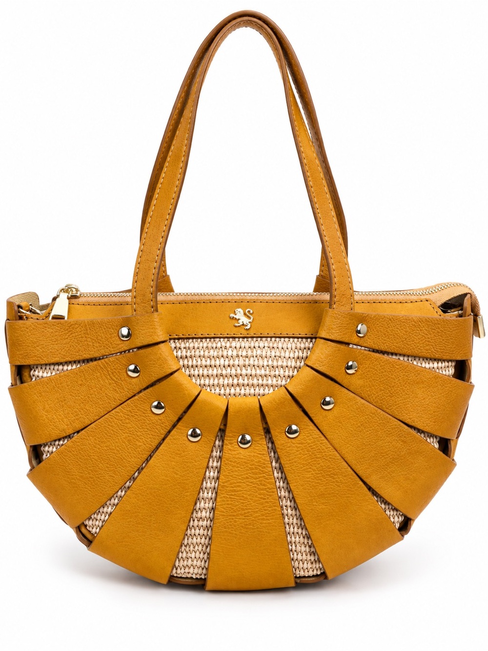 Pratesi Firenze Italian Leather Straw Fan Cage Satchel Shoulder Bag Yellow